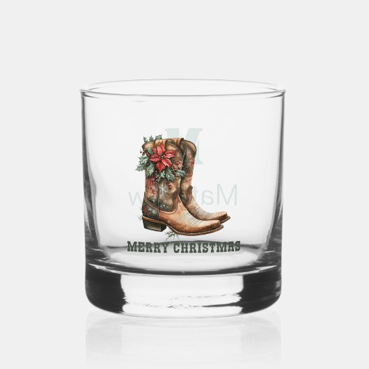 Aangepaste Kerst Cowboy Laarzen Whisky Glas (Voorkant)