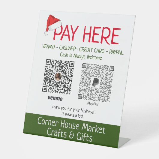 Aangepaste Kerst Craft Fair Booth Toont Venmo Reclamebord Met Voetstuk (Voorkant)