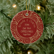Aangepaste kerst gouden krullen op rode patroon -