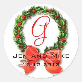 Aangepaste Kerst Huwelijk Monogram G Sticker