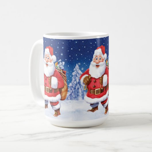 Aangepaste kerst koffie mok, Jolly Santas. Koffiemok (Voorkant links)
