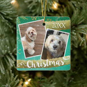 Aangepaste kerst met twee foto's keramisch ornament