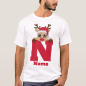 Aangepaste kerst monogram met naam grappige pyjama t-shirt (Voorkant)