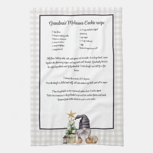 Aangepaste kerst recept Keepsake Waterverf Gnome Theedoek (Verticaal)