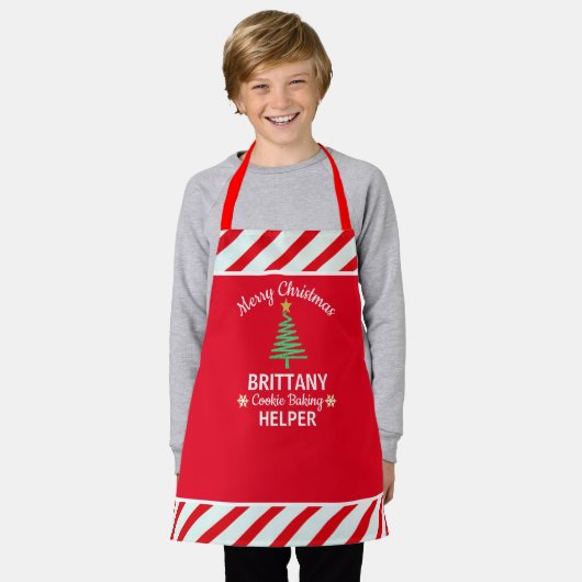 Aangepaste Kerst Rood & Wit Candy Cane Kind Schort (Gedragen)