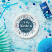 Aangepaste kerstblauwe Waterverf Floral Papieren Bordje (Feest)