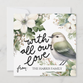 Aangepaste Kerstbloemen & Vogel met al onze liefde Kaart