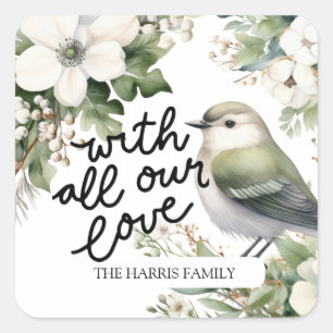 Aangepaste Kerstbloemen & Vogel - Met Liefde Vierkante Sticker