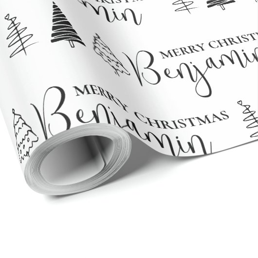 Aangepaste Kerstboom Doodle Naam Herhaling Jumbo Cadeaupapier (Rol Hoek)