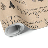Aangepaste Kerstboom Kraft Naam Herhaling Jumbo Cadeaupapier (Rol Hoek)