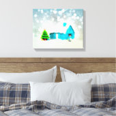 Aangepaste Kerstboom Sneeuw Man Huis Canvas Afdruk (Insitu (Slaapkamer))