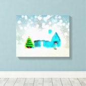 Aangepaste Kerstboom Sneeuw Man Huis Canvas Afdruk (Insitu (Houten vloer))
