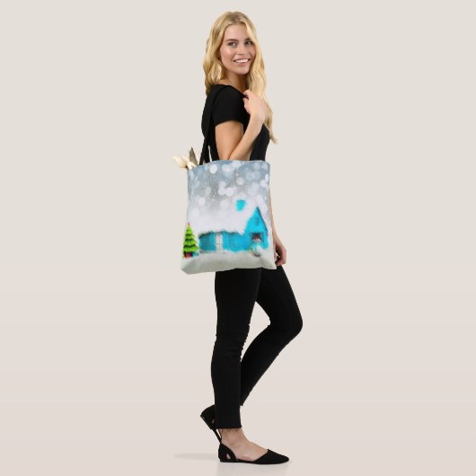 Aangepaste Kerstboom Sneeuw Man Huis Tote Bag (Op model)
