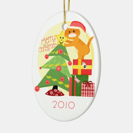 Aangepaste kerstboomginger-kattenversiering keramisch ornament (Links)