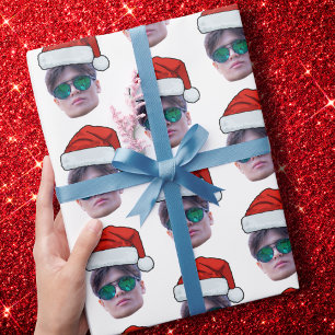 Aangepaste Kerstcadeau Wrap, Gezicht Foto Santa Ha Cadeaupapier