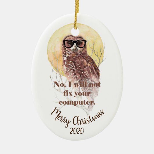Aangepaste kerstcomputer geek fun owl keramisch ornament (Voorkant)