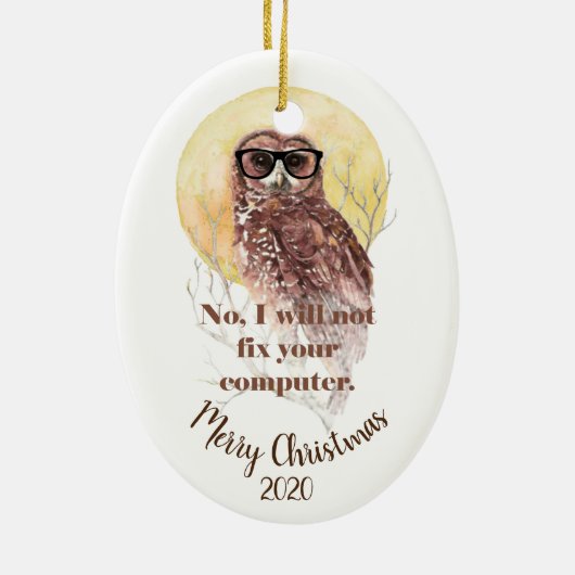 Aangepaste kerstcomputer geek fun owl keramisch ornament (Achterkant)