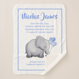 Aangepaste kerstdatum Baby Blauwe Elephant Sherpa Deken