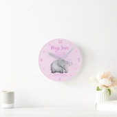 Aangepaste kerstdatum Baby Roze olifant Ronde Klok (Huis)
