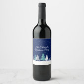 Aangepaste kerstfeest winterbomen blauw wijn etiket (Voorkant)