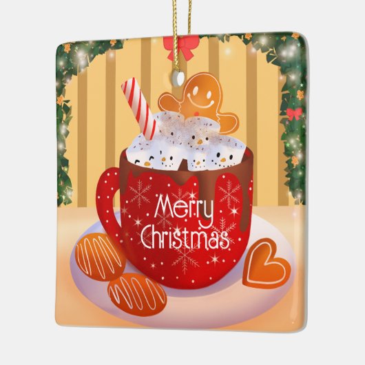 Aangepaste kerstfeestdag met warme chocolade keramisch ornament (Links)