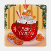 Aangepaste kerstfeestdag met warme chocolade keramisch ornament (Achterkant)