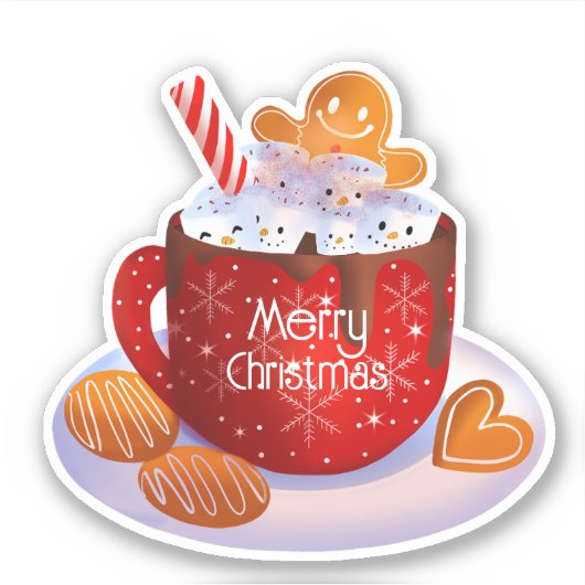 Aangepaste kerstfeestdag met warme chocolade sticker (Voorkant)