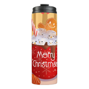 Aangepaste kerstfeestdag met warme chocolade thermosbeker