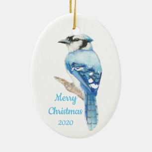 Aangepaste kerstfeestelijke Waterverf Blue Jay Bir Keramisch Ornament