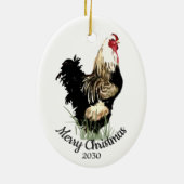 Aangepaste kerstfeestelijke Waterverf Chicken Bird Keramisch Ornament (Achterkant)