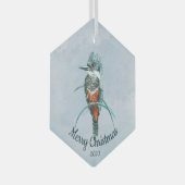Aangepaste kerstfeestelijke Waterverf Kingfisher B Glas Ornament (Voorkant Rechts)