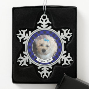 Aangepaste kerstfoto Blauw en zwart-witpakket Tin Sneeuwvlok Ornament
