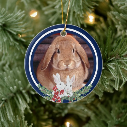 Aangepaste kerstfoto Bunny Rabbit Naam Keramisch Ornament (Boom)
