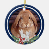 Aangepaste kerstfoto Bunny Rabbit Naam Keramisch Ornament (Voorkant)