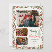 Aangepaste Kerstfoto Collage, Script & Holly Feestdagenkaart (Voorkant)