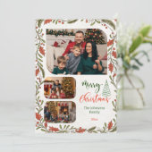 Aangepaste Kerstfoto Collage, Script & Holly Feestdagenkaart (Staand voorkant)