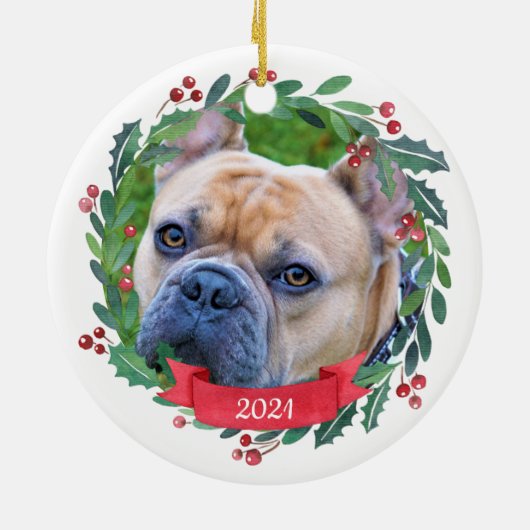 Aangepaste kerstfoto Dog-foto Franse Bulldog Keramisch Ornament (Achterkant)
