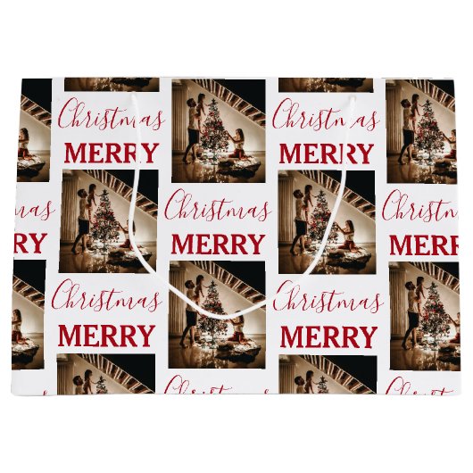 Aangepaste kerstfoto Merry Kerstry Groot Cadeauzakje (Voorkant)