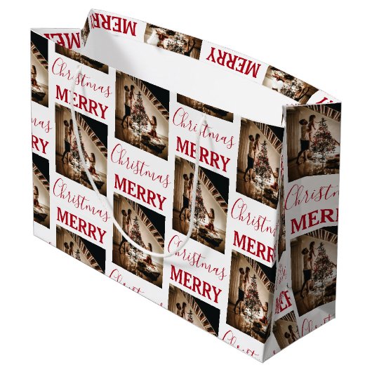 Aangepaste kerstfoto Merry Kerstry Groot Cadeauzakje (Achterkant Gekanteld)