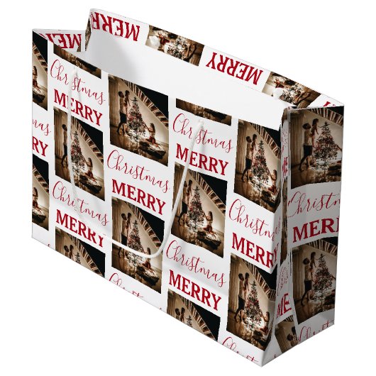 Aangepaste kerstfoto Merry Kerstry Groot Cadeauzakje (Voorkant Gekanteld)