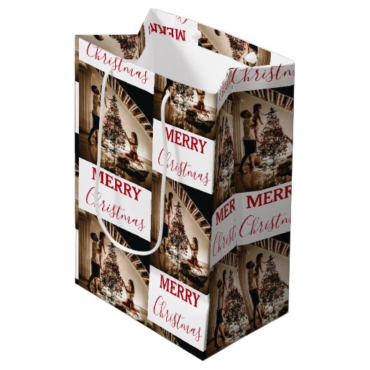 Aangepaste kerstfoto Merry Kerstry Medium Cadeauzakje (Voorkant Gekanteld)