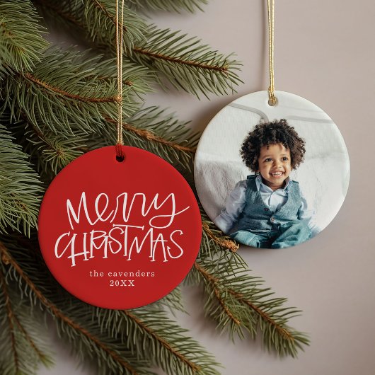 Aangepaste kerstfoto met handschrift Vertekend Mer Keramisch Ornament