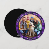 Aangepaste kerstfoto Paarse Buffalo Pset Round Feestdagenkaart (Voorkant / Achterkant)