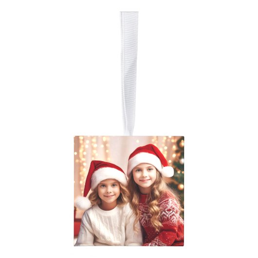 Aangepaste kerstfoto van twee personen template kubus ornament (Rechts)