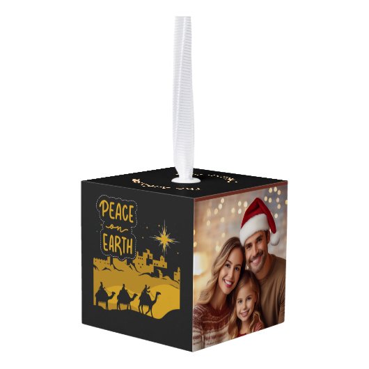 Aangepaste kerstfoto van twee personen template kubus ornament (Achter hoekig)