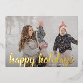 Aangepaste kerstfoto voor Golden Script Happy Folie Feestdagenkaart (Voorkant)