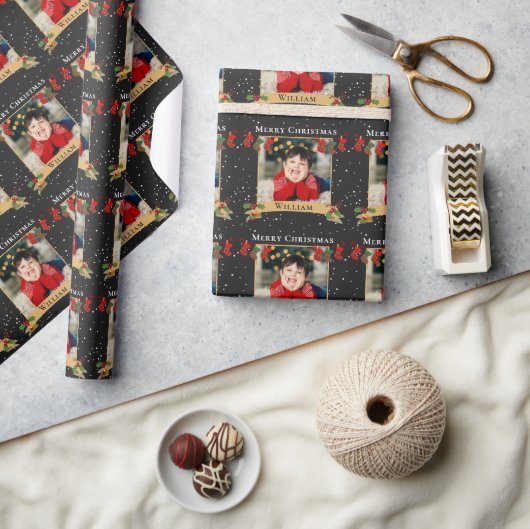 Aangepaste kerstfoto zwart cadeaupapier (Crafts)