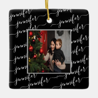 Aangepaste kerstfoto – zwart-wit kalligrafie keramisch ornament