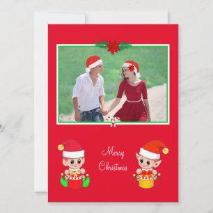 Aangepaste kerstfoto's en cute Elf op rood