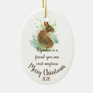 Aangepaste kerstgardening-citaat Bunny Keramisch Ornament